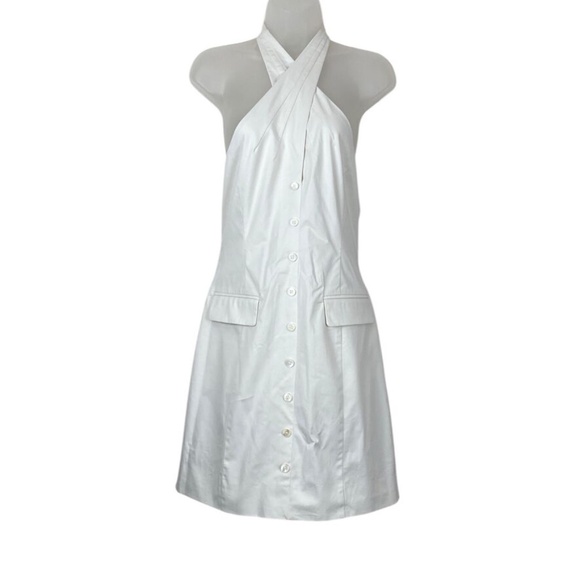 STAUD Haven Halter Neck Dress Ivory Pockets Stretch - Picture 1 of 10